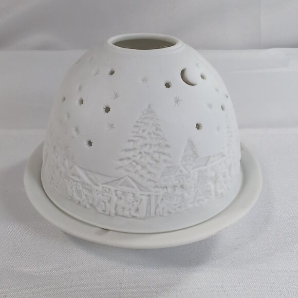 Starlight Hellmann-Versand Bisque Lithopane White Christmas 0816 Candle Holder - Picture 1 of 12